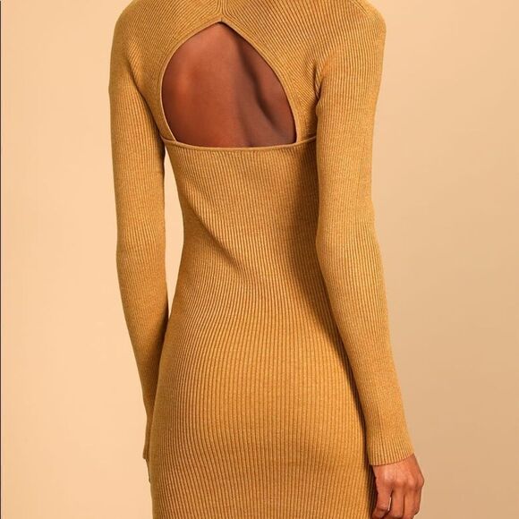 Lulus Fresh Trends camel ribbed cutout bodycon sweater dress XL NWT - Picture 3 of 8